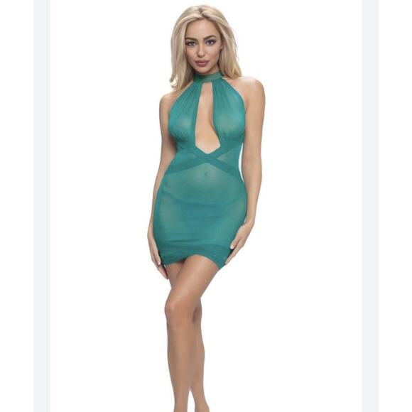 NWT Oh La La Cheri Fanfare Aqua Babydoll Lingerie Nighty Detail & G-String OS - Picture 10 of 10